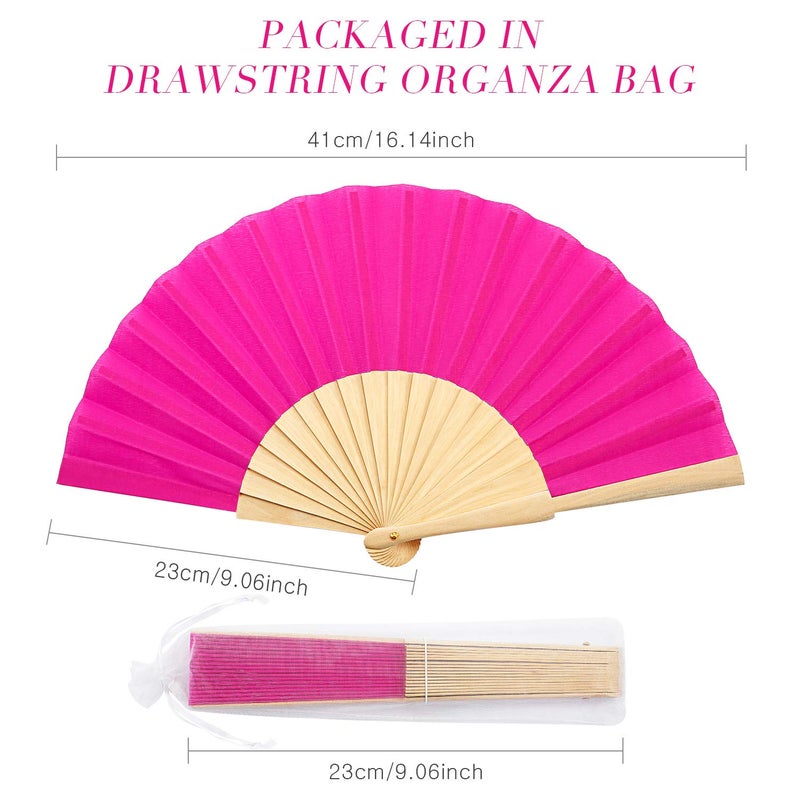 Chuangdi 2 Pieces Folding Hand Fans for Line Dancing Manual Clapping Wooden Wedding Fans Handheld for Women with Drawstring Organza Bags Back to School Gift Party Supply(Rose Red,2 Pcs) - Image 3